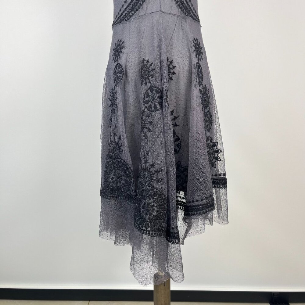 NWOT Johnny Was Biya Floral Mesh Embroidered Irregular Midi Dress Grey Size S - Picture 7 of 12